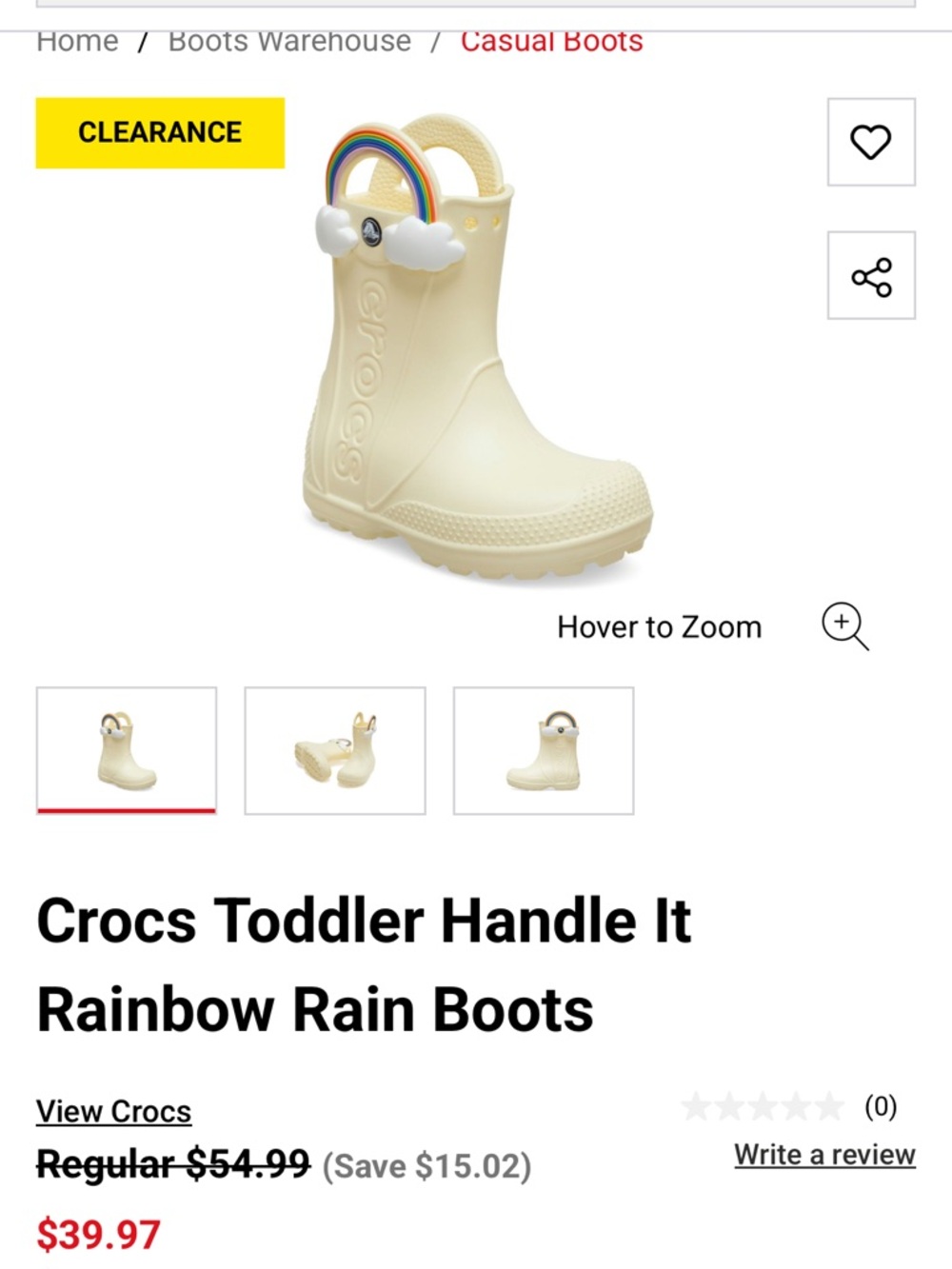 Crocs Yellow/ Cream Kids Rain Boots with Rainbow Straps, Size 6C - Picture 3 of 3